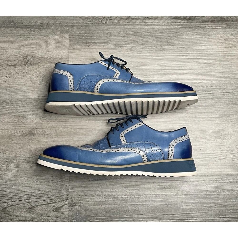 Carrucci Men’s Blue Wingtip Brogue Oxford Dress Shoes US 12 KS515-55